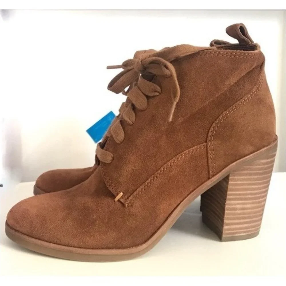 DOLCE VITA STANLI COGNAC SUEDE LACE UP ANKLE BOOT 8 NEW